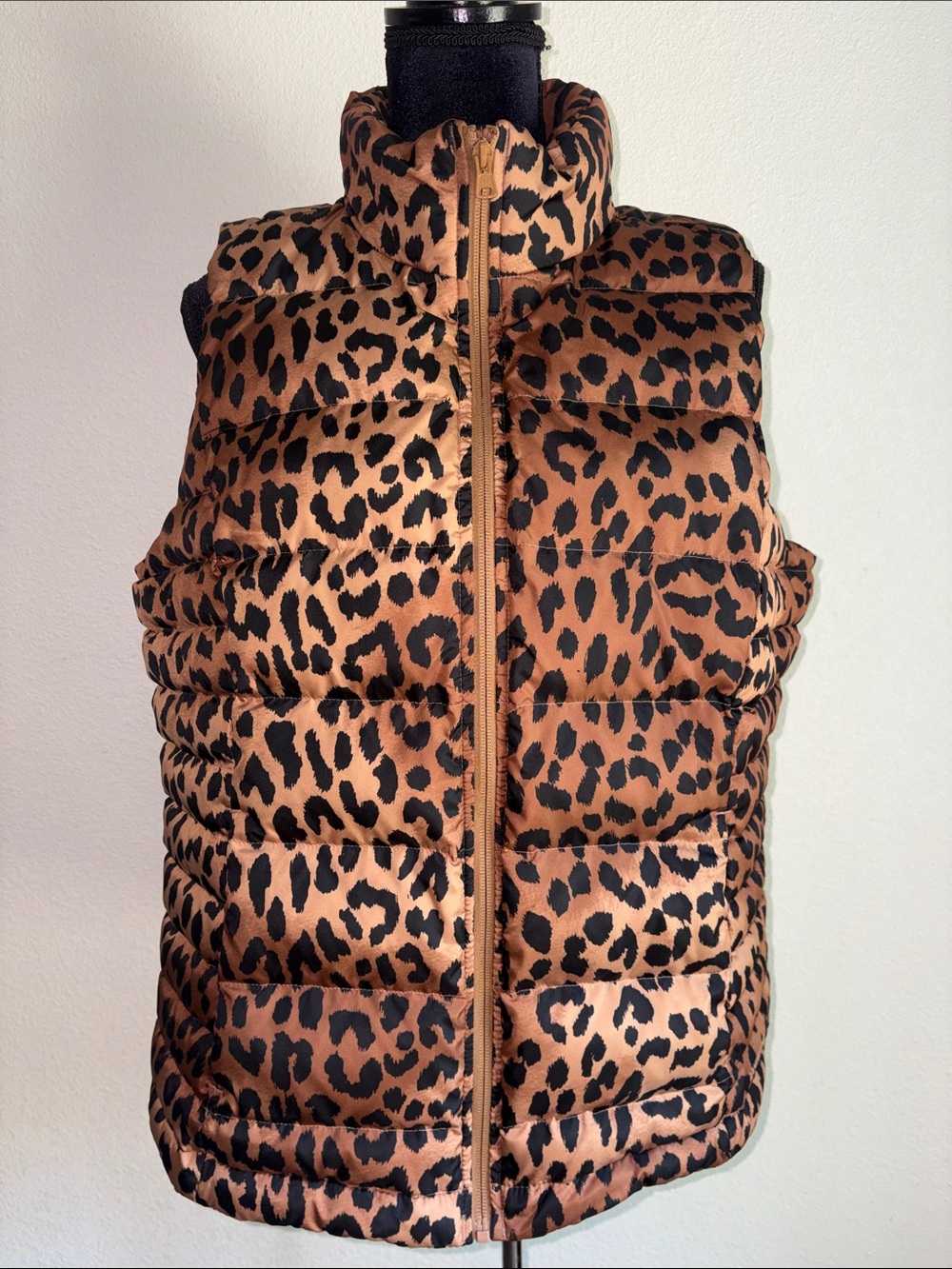 Lands' End Leopard-Print Puffer Vest in Brown and Black